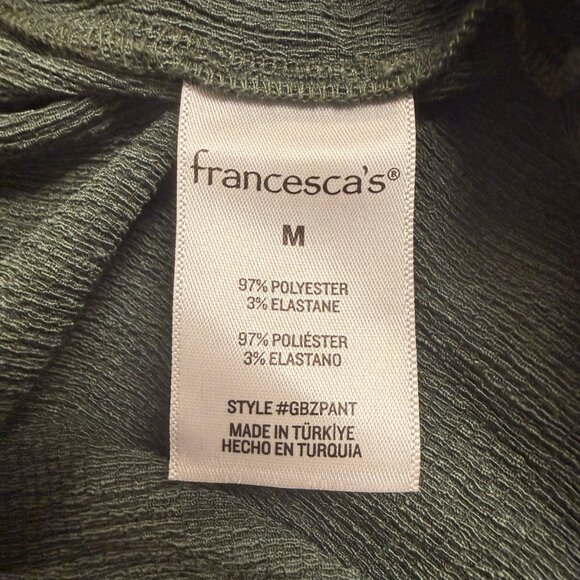 Francesca’s Olive Green Textured Wide-Leg Drawstring Pants Size M (Relaxed Fit) - Picture 8 of 8
